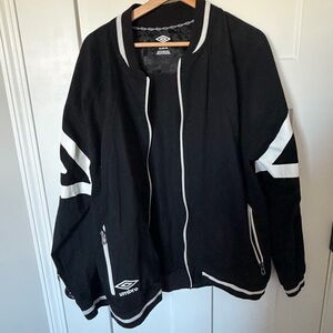 Umbro Black Cotton Varsity Jacket with White Trim Mens XL FLAWED Classic Retro
